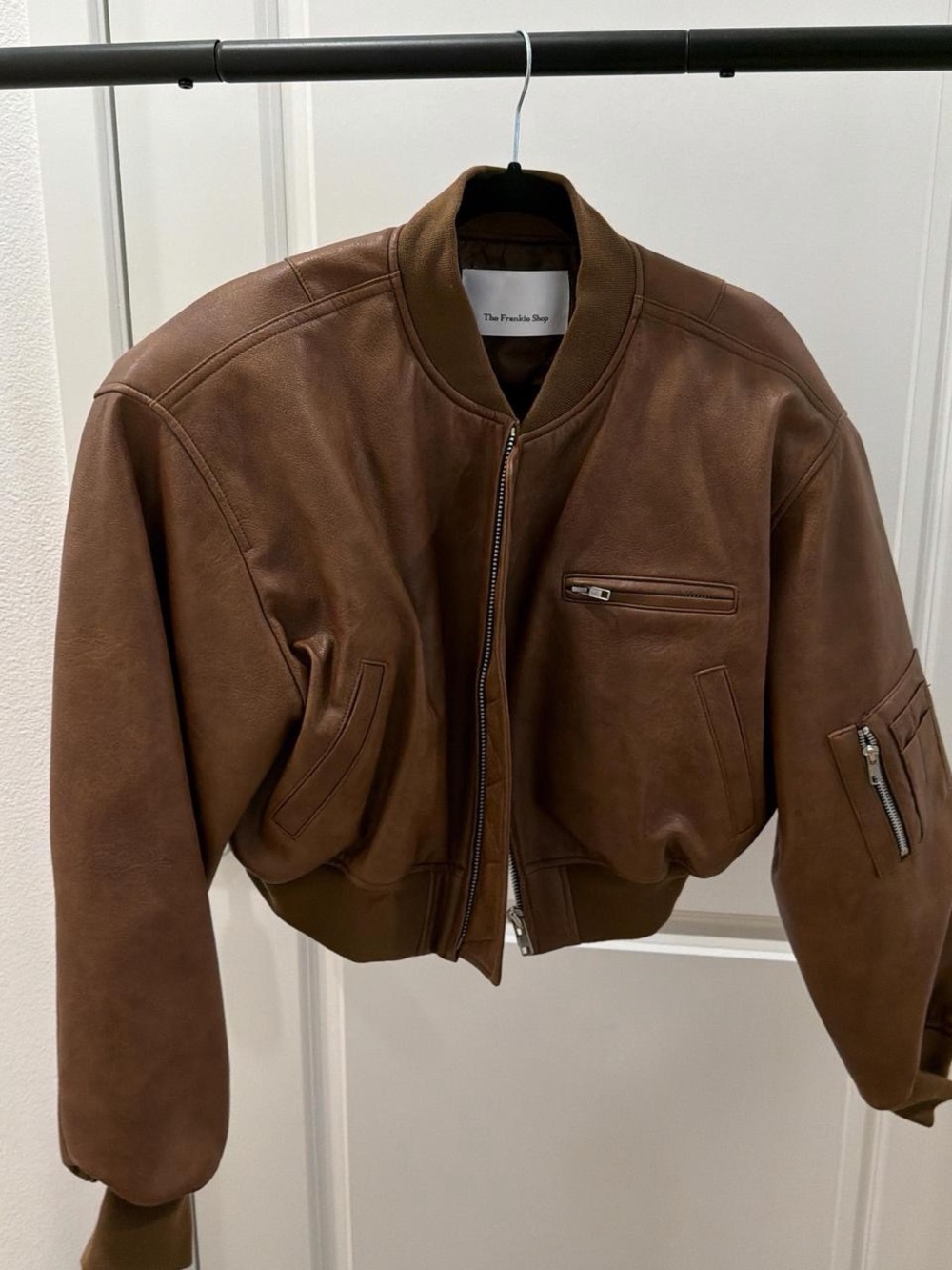 The Frankie Shop GAE FAUX Leather Cropped Bomber Jacket